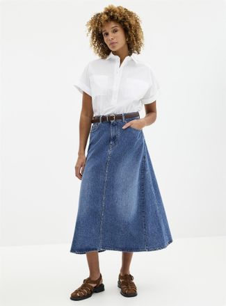 Contemporaine Womens Flared denim midi skirt