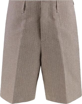 Fendi Bermuda met Stiksels - Heren - Korte Broeken - Beige - M - Katoen - Korte Broeken