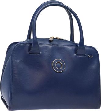 Celine Circle Logo Handbag Leather Blue Leather Bag (Pre-Owned)