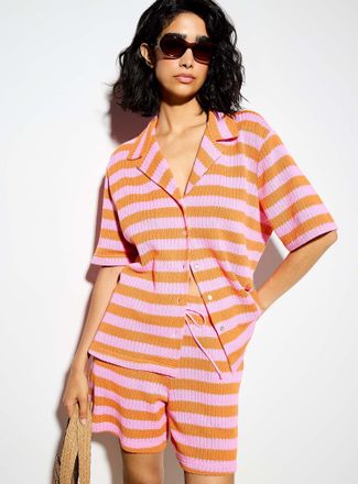 Icone Womens Striped knit notched collar shirt