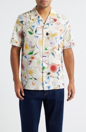 Paul Smith Casual Fit Floral Short Sleeve Button-Up Shirt in White at Nordstrom, Size X-Large