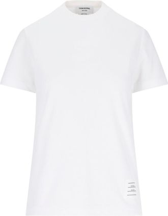 Thom Browne White Cotton T-Shirt With Logo And Tricolor Detail