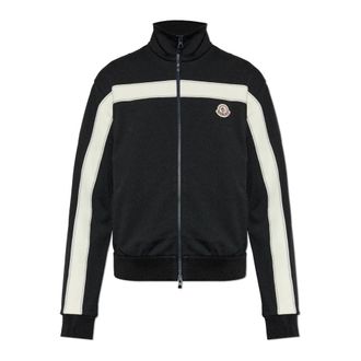 Moncler Zip-throughs, male, Black, Size: 3XL Sweatshirt with Logo Patch