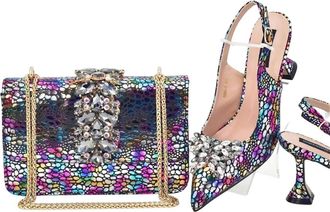 Generic Party Shoes And Bags To For Design Crystal Butterfly-Knot Women Pumps Pointed Toe Shoes And Bag