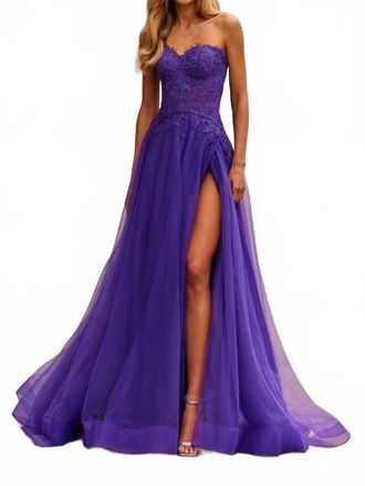 La Femme Womens Prom Dress In Royal Purple