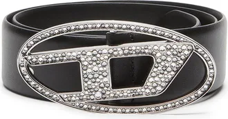 Diesel 4cm Leather belt with crystal buckle - Belts - Woman - Black