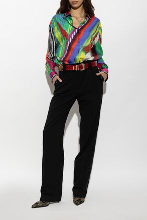 Versace Wool Pleated Trousers, Womens, Black