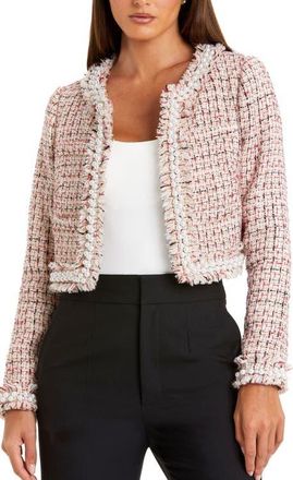 Mac Duggal Pearl Trim Long Sleeve Cropped Jacket in Cherry at Nordstrom, Size X-Small