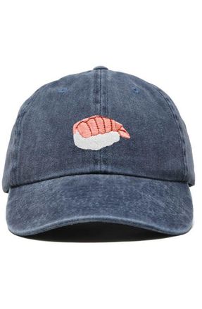 Dalix Shrimp Sushi Embroidered Dad Cap in Washed Navy Blue at Nordstrom