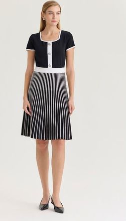 Ming Wang Fit-N-Flare Knee Length Soft Knit Dress in Black/white at Nordstrom, Size X-Small