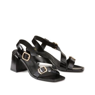 La Redoute Collections Leren sandalen met gespen, hoge hak