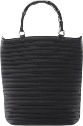 Gucci Pre-owned Bamboo Leather Nylon Canvas Handtas - Dames - Vintage Shopper - Zwart - ONE Size - Nylon - Vintage