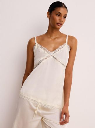 Miiyu Womens Lace accents asymmetrical satiny Cami Top