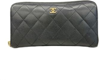 Chanel Black Grained Calfskin Long Wallet (Bi-Fold) (Pre-Owned)