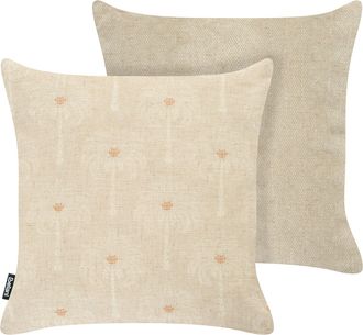 Beliani Conjunto De 2 Cojines Decorativos Para Exterior Accesorios De Jard&iacute;n Beige Calia