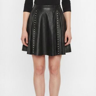 Alice & Olivia Alice + Olivia Loves Scoop Black Leather Eyelet Rivet Detail Flared Skirt