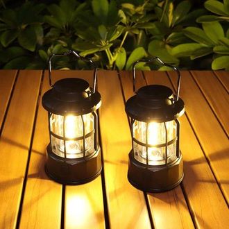 OEM Linternas De Camping Negras, A Pilas, Paquete De 2 Unidades, Regulables, Port&aacute;tiles, Resistentes Al Agua (ipx4), Cortes De Luz Y Emergencias