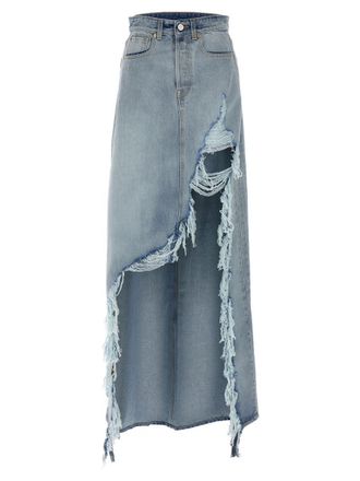 VETEMENTS Destroyed Denim Maxi Skirt Skirt