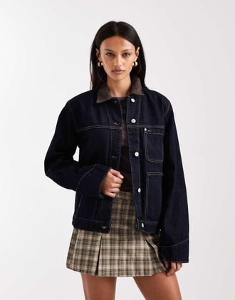 Tommy Jeans Chore - Giacca oversize lavaggio indaco con colletto a contrasto-Blu navy