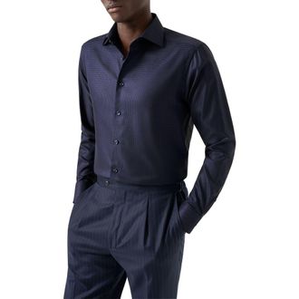 Eton Slim Fit Houndstooth King Twill Dress Shirt in Navy at Nordstrom, Size 17.5