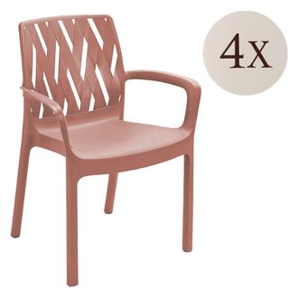 Dmora Silla De Exterior Rumley, 4 Sillas, Apilable Made In Italy, Con Brazos, Marr&oacute;n Terracota