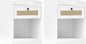 HOMCOM Homcom - Juego De 2 Mesitas De Noche Mesillas De Noche Para Dormitorio Con Caj&oacute;n Con Frontal De Rat&aacute;n Mesas De Noche Para Hogar 40x40x53 Cm Blanco