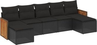 vidaXL Set De Comedor De Jard&iacute;n 7 Pzas Y Cojines Rat&aacute;n Sint&eacute;tico Negro Vidaxl