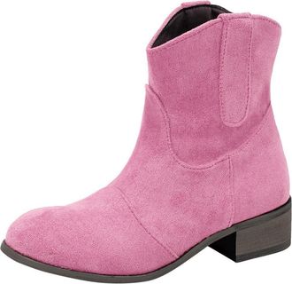 Generic Womens Suede Half Boots Suede Half Boots Cowboy Boots Slip-On Shoes Block Heel Ankle Shoes Short Boots Brown Mid-Height Western Boots Block Heel Half 