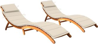 vidaXL Tumbonas 2 Unidades Con Cojines Madera Maciza De Acacia Vidaxl