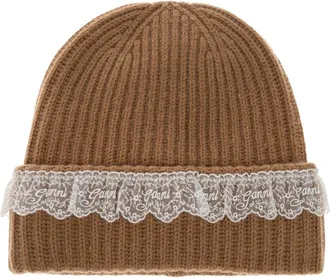 Ganni Berretto con bordino in pizzo - - Accessories - Donna - Marrone - ONE SIZE