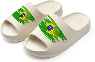 Generic Vintage Brazil Flag Slides for Women Men Soft Thick Bottom Coconut Slippers Sandals for Bathroom Beach