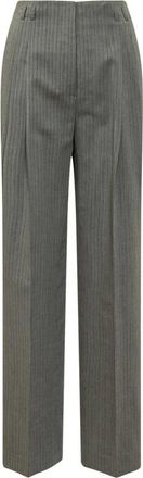 Alberta Ferretti Broeken, Dames, Grijs, M, Wol, Gestreepte Pantalons met Plooi