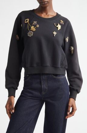 Cinq &agrave; Sept Jennifer Gold Brooches Sweatshirt in Black at Nordstrom, Size X-Small