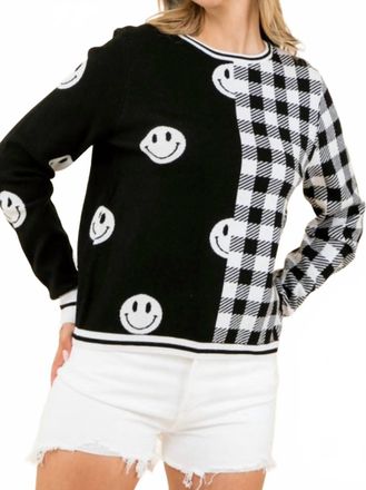 THML Clothing Smiley/checkered Sweater In Black & White