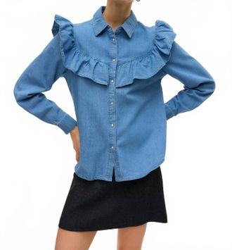 Vero Moda Muli Denim Long Sleeve Top In Light Blue Denim