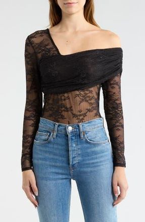 Steve Madden One Shoulder Lace Top in Black Onyx at Nordstrom Rack, Size X-Large