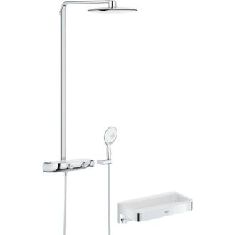 GROHE Columna De Ducha Termost&aacute;tica Grohe Rainshower System Smartcontrol Mono 360, Blanca/cromada + Cesta De Ducha Start Cube