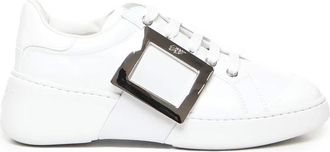 Roger Vivier Schoenen, Dames, Wit, 38 1/2 EU, Leer, Viv Skate Metal Buckle Sneakers
