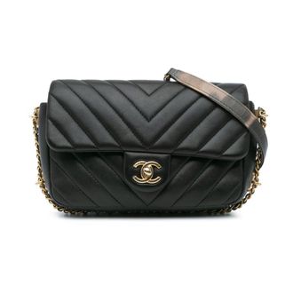 Chanel Pre-owned Mini Rectangular Chevron Lambskin Chain Around Flap - Dames - Pre-owned - Zwart - Maat: ONE Size Leer