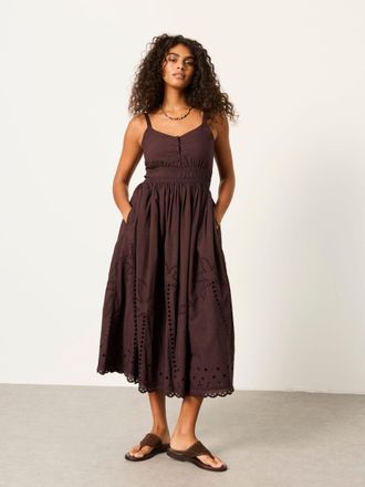 Fat Face FatFace Teri Chocolate Brown Petite Embroidered Midi Dress