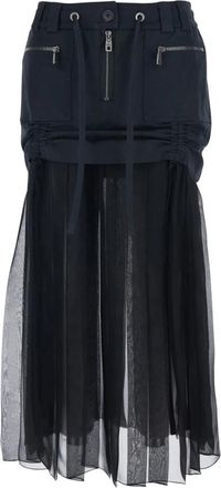 Dolce & Gabbana Twill midi-rok met chiffon - Dames - Midirokken - Zwart - S - Chiffon - Rokken