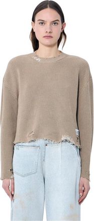 Maison Margiela Truien & Vesten, Dames, Beige, L, Katoen, Distressed Knit Sweater