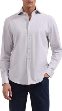 Bugatchi Devon OoohCotton Button-Up Shirt in Platinum at Nordstrom, Size Xxx-Large