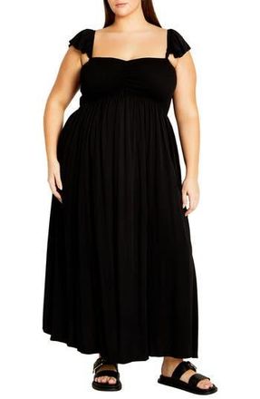 City Chic Tiarne Smocked Maxi Dress in Black at Nordstrom Rack, Size Xxl/24W