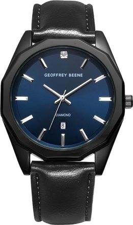 Geoffrey Beene Genuine Diamond Leather Strap Watch, 41mm - 0.001ct. in Gunmetal at Nordstrom Rack