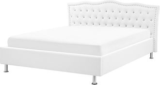 Beliani Beliani - Cama Con Somier De Piel Sint&eacute;tica Blanco Plateado 140 X 200 Cm Cabecero Botones Metz