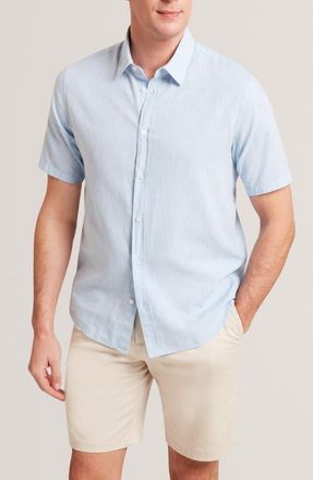 Ted Baker Wryte Regular Fit Short Sleeve Slub Linen & Cotton Button-Up Shirt in Light-Blue at Nordstrom, Size 2