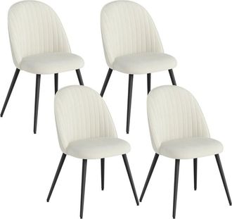 HOMCOM pack de 4 sillas de comedor modernas, sillas de cocina tapizada en terciopelo con respaldo bajo y patas de acero, para salón, crema