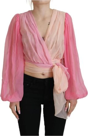 Dolce & Gabbana Roze Zijden Wrap Blouse Top met Lange Mouwen - Dames - Blouses - Roze - XS - Overhemden
