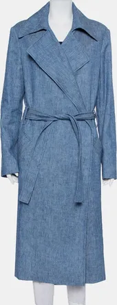 Msgm Blue Denim Tailored Belted Coat